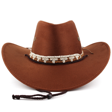 Manufacturer wholesale autumn and winter outdoor windproof sunshade casual hat western cowboy hat curved brim large brim hat imitation suede hat_voghion.com