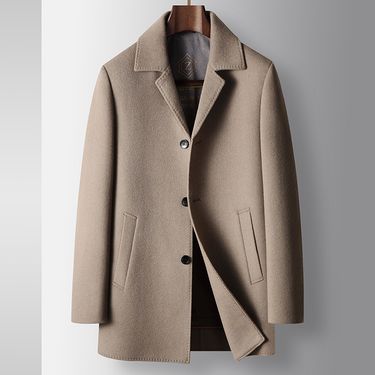 Men's Clothing Men's autumn and winter mid length wool windbreaker detachable Silk cotton lining youth business double sided wool casual jacket_voghion.com