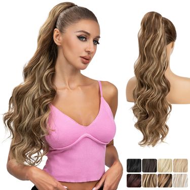 New European and American wig ponytail female long curly hair drawstring chemical fiber ponytail water ripple high temperature silk ponytails_voghion.com