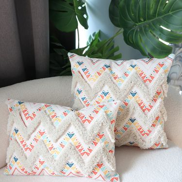 Bohemian Tufted Throw Pillow Cover - Ethnic Print Decorative Cushion Case For Sofa, Bed & Floor (18x18 Inches, Set Of 2)_voghion.com