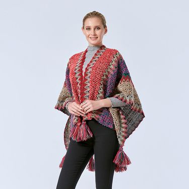 Autumn and Winter Ethnic Scarf Cover Colorful Tassel Knitted Bohemian Style Tourism Thickened Shawl for Women_voghion.com