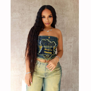 Women's Clothing Stretch Denim Fabric Patch Embroidery Denim Top_voghion.com