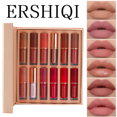 Exclusive ErshiQi 12 Color Book Matte Pearl Gloss Non Stick Cup Lip Glaze Lipstick_voghion.com
