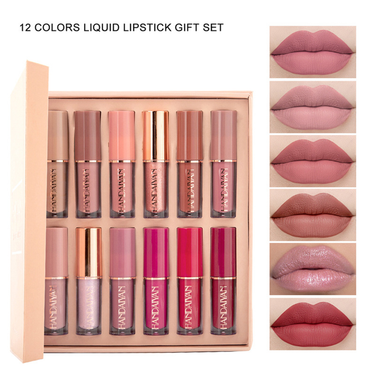 Hislaves 12Pcs Lip Glazes Waterproof Non-stick Cup Portable Women Makeup Liquid Lipsticks for Party- 12 color_voghion.com