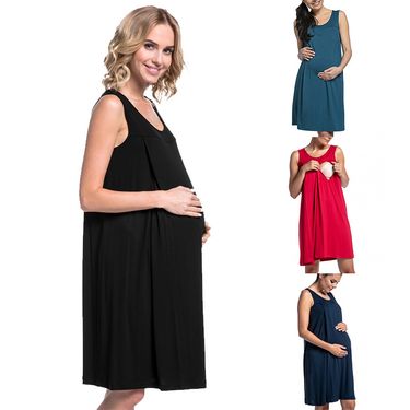 2024 Wear Hospital Maternity Pajamas Solid Breastfeeding Dress_voghion.com