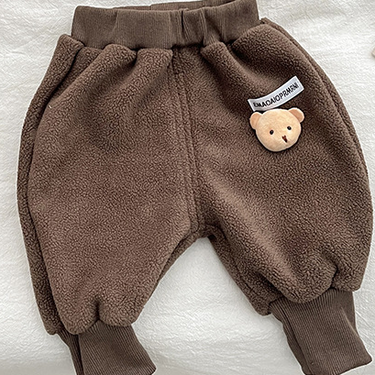 Baby clothing Baby plus fleece thick sweatpants winter three-dimensional bear head figure-band pants casual pants cartoon pants for boys and girls_voghion.com