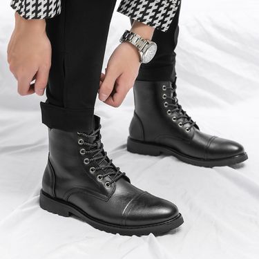 European Warm Series Thick-Soled Casual Martin High-Top Height-Increasing Leather Autumn Winter New Trendy Motorcycle Men's Boots_voghion.com
