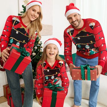 Cozy Christmas Tree Jacquard Sweater For Women Men & Kids - Loose Fit Couple Matching Pullover, Holiday Knitwear_voghion.com