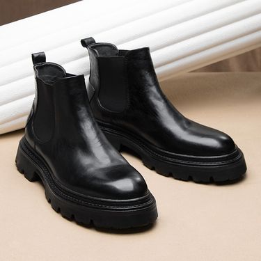 European Warm Series Thick-Soled Martin Height-Increasing Men's Shoes Autumn Winter Breathable Genuine Leather Casual Mid-High Top Chimney_vogvips.com