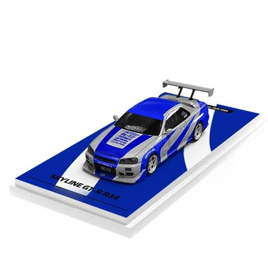 1:64 GT-R R34 Blue Silver Painting Alloy Car Model Model Car Collection& Display& Gift_voghion.com