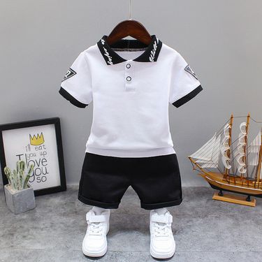 Mother & Kids Boys summer suits new style children's summer clothes baby boy summer letter lapel short sleeve two-piece suit wholesale_voghion.com