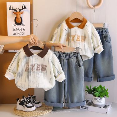 Boys' 2025 Spring And Autumn New Gradient Letter Long Sleeve Set Baby Two-Piece Fashionable Clothes Trendy Kids_voghion.com