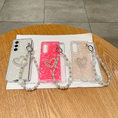 Fashion Shell Heart Pearl Chain Phone Case Cover For Samsung Galaxy Z Fold 3 4 5 6_mkmklike.com