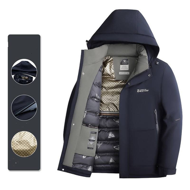 Men's Clothing long thickened black gold graphene large size men's cotton jacket with hood, detachable, windproof, waterproof, casual and fashionable_voghion.com