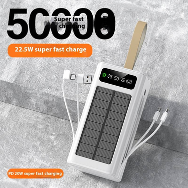 22.5W PD Fast Charging Power Bank 50000mAh With Solar Panel & Built-in Cables, Portable Outdoor Charger For Camping, Hiking, Travel_voghion.com
