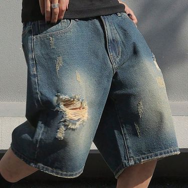 Men's Summer Baggy Stretchy Denim Shorts Jeans For Men Streetwear Ripped Knee Length Baggy Comfort Cargo Casual Shorts Pants Jeans_voghion.com