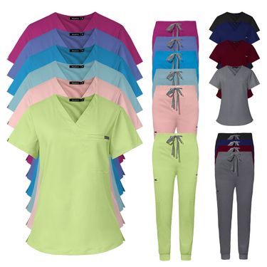 Nurse Uniforms For Men And Women Solid Color Doctor Nurse Work Clothes Suits Short Sleeves And Long Pants Scrubs_voghion.com