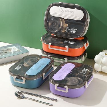 304 Stainless Steel Lunch Box With Leakproof Lid – 4/5-Compartment Bento For Adults (Insulated Eco-Friendly 1500ml With Utensils & Soup Bowl Options)_voghion.com