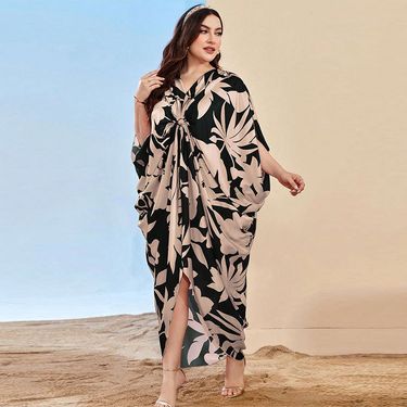 Elegant Muslim Abaya Dress With Floral Print – Modest Long Sleeve Maxi Dress For Women, Evening Banquet & Casual Wear_voghion.com