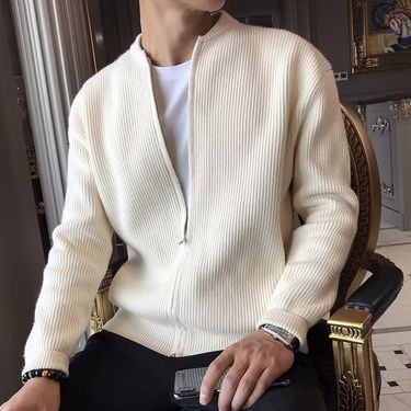 Men's Clothing Autumn And Winter New Sweater Jacket Men's Solid Color Knitted Cardigan Men's Casual All Match Slim Fit Clothes_voghion.com