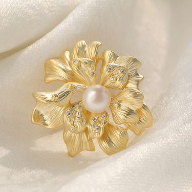 Japanese retro double-layer pleated petal brooch, freshwater pearl empty tray accessories_voghion.com