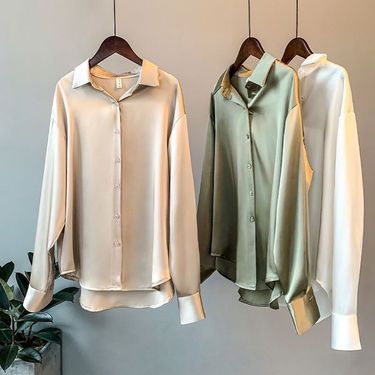 Women's Clothing Solid color shirt women new spring and autumn winter satin style high end bottoming top design niche_voghion.com