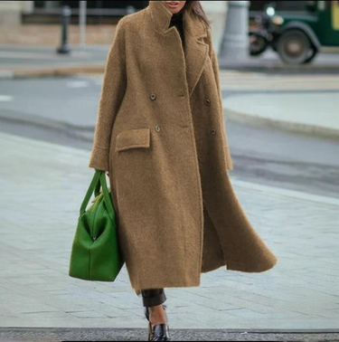Women's Solid Color Temperament Commuting Loose Woolen Green Coat Without Lapels_voghion.com