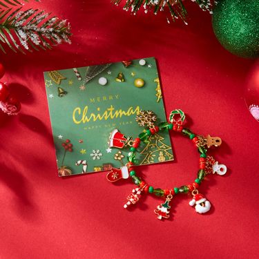 "Joyful Christmas Friendship Bracelet | Santa Tree Reindeer Snowflake Charms | Vibrant Beaded Design | Festive Gift For BFFs | Tarnish-Resistant Jewel_voghion.com