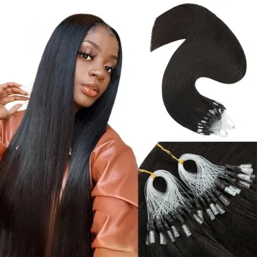 16 26 Inch Straight Micro Loop Hair Extensions #1B Natural Black Real Hair 1g/1strand 50G Extensions Micro Ring Hair Extensions_voghion.com