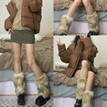 Womens Furry Party Costume Sexy Faux Furs Fuzzy Long Shoes Cuffs Cover Leg Warmers/Boot Sleeves/Boot Covers Gifts_voghion.com