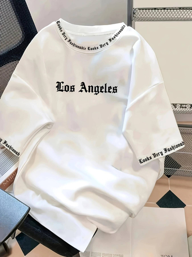Letter Printed Round Neck T-Shirt Soft Short Sleeves_voghion.com