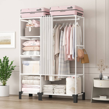 Portable Wardrobe Closet With Dust Cover – Freestanding Closet Organizer With Shelves, Easy Assembly, Modern Design For Home & Dorm_voghion.com