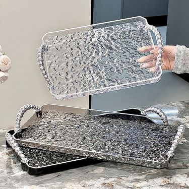 Aesthetic Ripple Wave Tray With Handles - Dual-Purpose Kitchen Cup Organizer & Entryway Decor Stylish Photo Prop For Home Styling_voghion.com