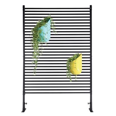 71.26''x46.65'' Outdoor Privacy Screens Freestanding,Metal Privacy Fence Panels For Outside, Slatted Privacy Screens With Stand,Black_maomaolike.com