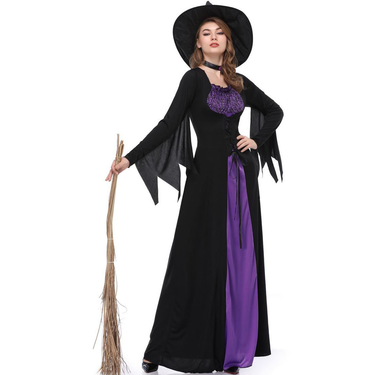 Women's clothing S-XL Halloween Witch Costume Purple Vampire Witch Costume Ladies Masquerade Ball Show Uniform Dress_voghion.com
