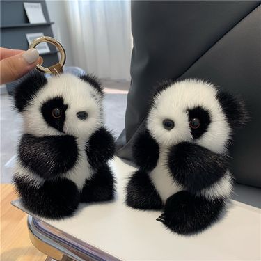 Bag Charms Cute Little Panda Mink Fur Pendant Car Keychain Plush Doll Bag Pendant Cute Gift_voghion.com