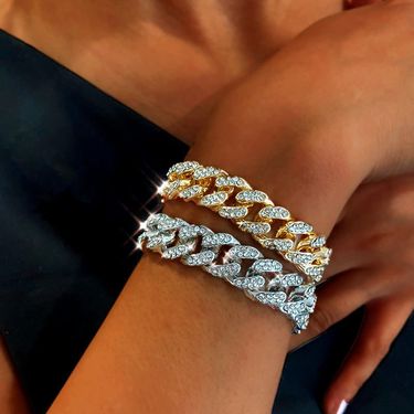 thick chain bracelets, ins style, Internet celebrities, the same wide version of the diamond bracelet, street fashion cool disco accessories_voghion.com