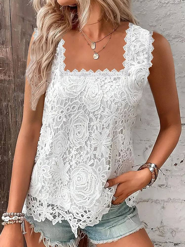 Women's Summer New Hot Seller Collar Lace Vest Sleeveless Top_voghion.com