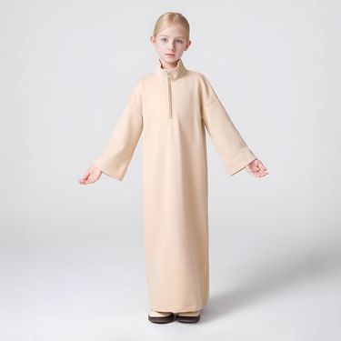 Mother & Kids Girls autumn and winter thickened solid color zipper lapel sweater dress abaya robe MSL0706_voghion.com
