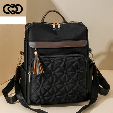 Women's Backpack Diamond Check Embroidered Thread Women's Backpack Large Capacity Waterproof Travel Backpack_voghion.com