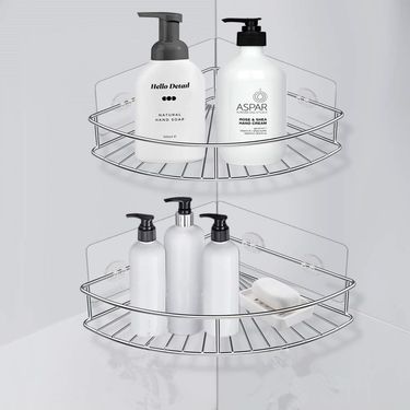 Adhesive Stainless Steel Storage Rack - No Drill Bathroom Organizer, Toiletries Holder Set Of 2, Space Saving_voghion.com