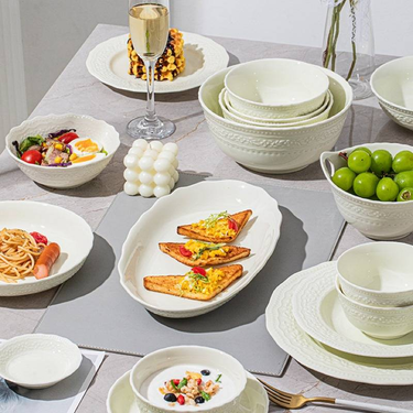 Modern Wave Green Ceramic Dinnerware Set - 4 To 12.5 Inch Plates, Bowls & Serving Dishes For Restaurant & Home Use_voghion.com