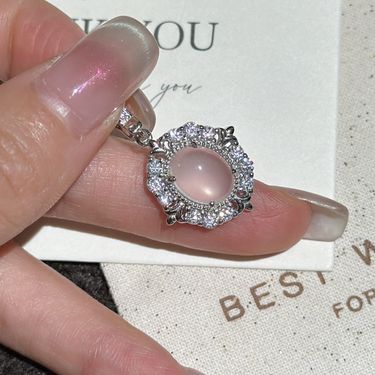 S925 Sterling Silver Foam Jade Pendant Niche Design Simple And Fashionable Medieval Vintage Cold Feeling Micro-inlaid Pendant_voghion.com