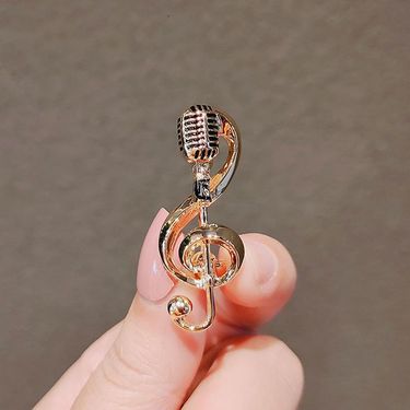Metal Personality Microphone Brooch Female High-end Sense High-end Trendy Pin Temperament Music Note Creative Sweater Suit Accessories_voghion.com