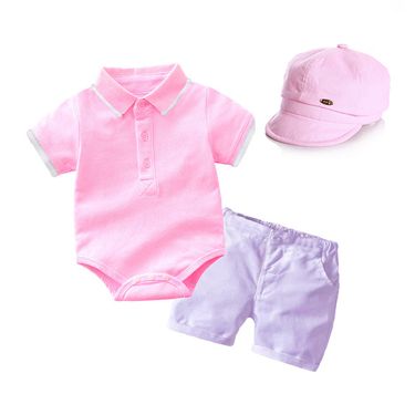 Children's New Baby Boy Gentleman POLO Shirt Romper Suit + Hat Boys and Children's Clothing_voghion.com