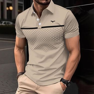 Summer Men's Slim Fit Printed Turn-Down Collar Short Sleeve Polo Shirt_voghion.com