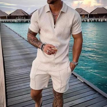 New printed polo shirt set with collar, short sleeved pullover, casual men's T-shirt_voghion.com