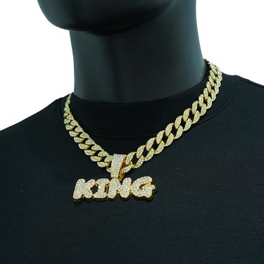Hipster Hip Hop Alloy Necklace With Diamonds Exaggerated Pendant KING Alphabet Personality Trend Brand Accessories_voghion.com