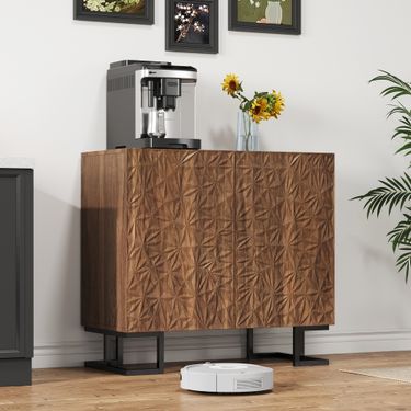 Sideboard 80x78cm Walnussoptik, Push-to-Open Türen, Metallfüße, Modernes Design_voghion.com