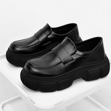 Men's Derby Shoes Chunky Sole Low Top Casual Leather Shoes For Youth - Breathable & Waterproof (Black, Camouflage)_voghion.com